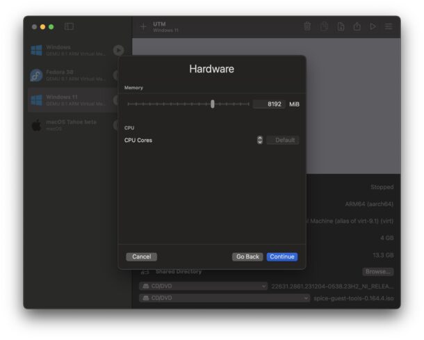 Crea un macOS Tahoe Beta VM in UTM e configura le allocazioni dell'hardware