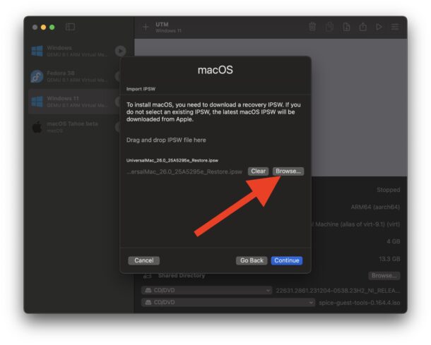 Crea un macos tahoe beta vm in utm