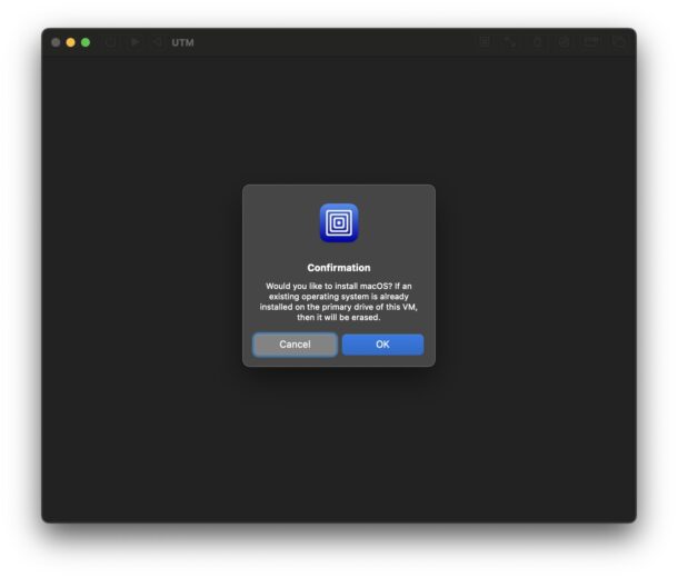 Conferma di installare macOS nella VM