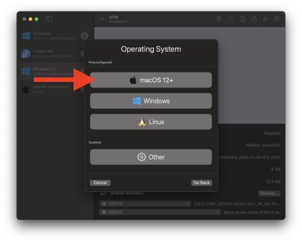 Crea un macos tahoe beta vm in utm