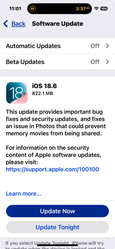 Download di aggiornamento iOS 18.6