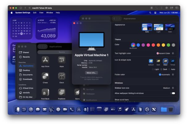 Macos tahoe beta in esecuzione in una macchina virtuale con UTM