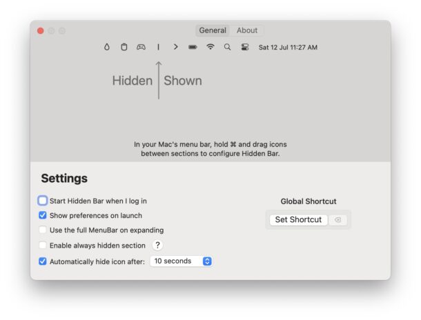 Scherma di splash bar nascosto al lancio in macos
