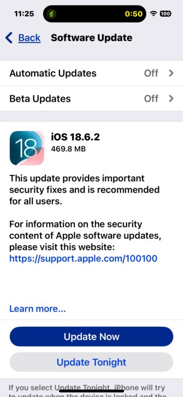 IOS 18.6.2 e iPados 18.6.2 Aggiornamento