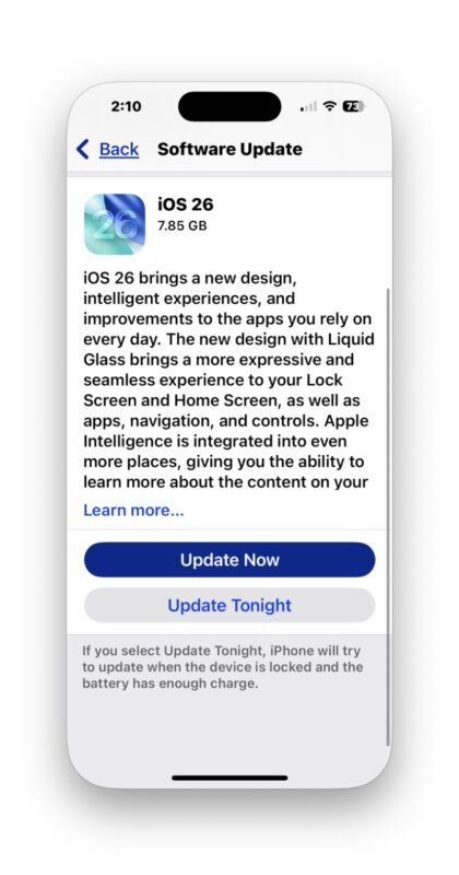 Scarica e installa iOS 26 quando sei pronto per