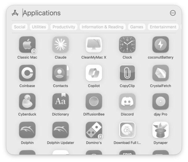 Utilizzando il nuovo launchpad in macos tahoe sotto i riflettori