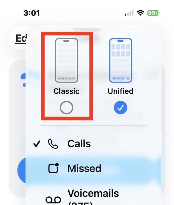 Ripristina il design dell'app Telefono classico su iPhone con iOS 26