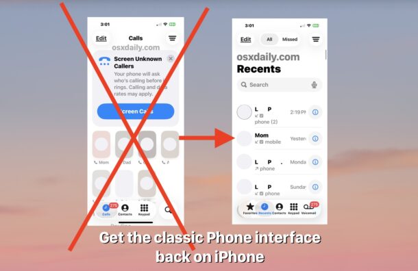 Come ripristinare il layout classico del Telefono e guardare su iPhone con iOS 26
