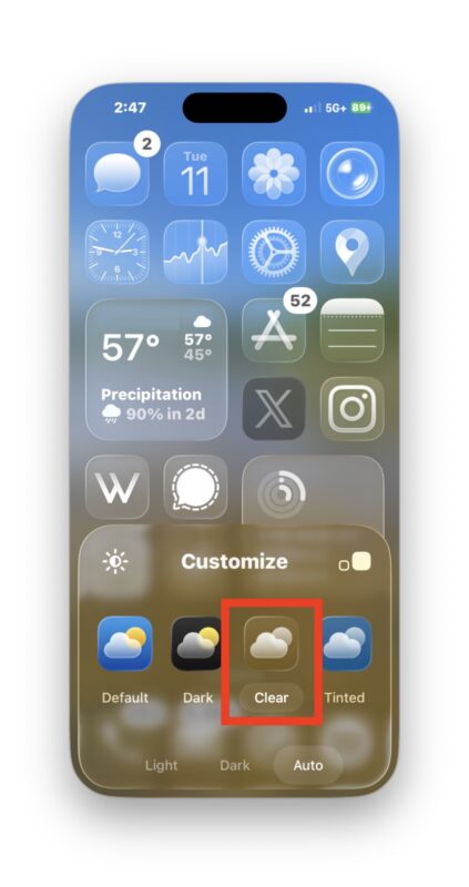 Scegli Cancella dalle opzioni di personalizzazione dell'icona