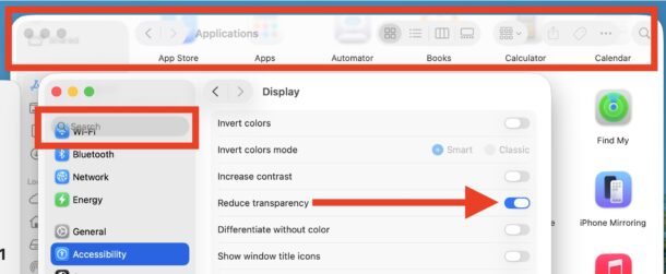 Riduci trasparenza non funziona in macOS Tahoe 26.1