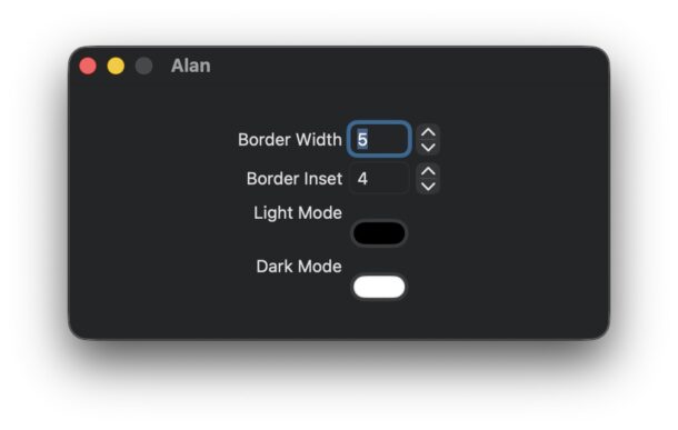Regolazioni del bordo Alan per colore e larghezza