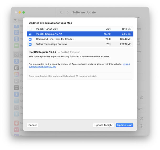 Aggiornamento di MacOS Sequoia 15.7.2