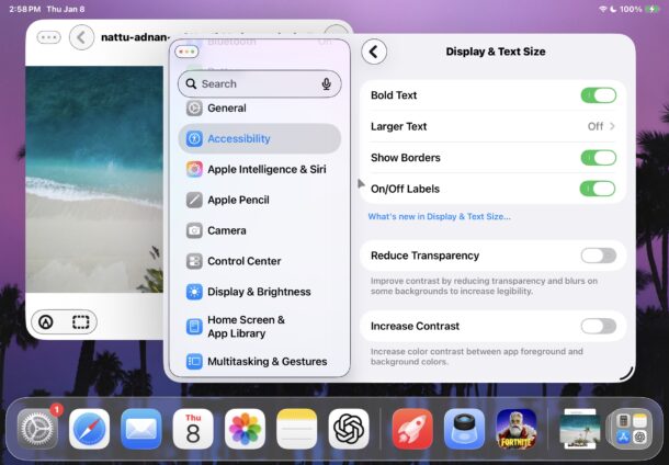 L'impostazione Mostra bordi è abilitata su iPadOS 26