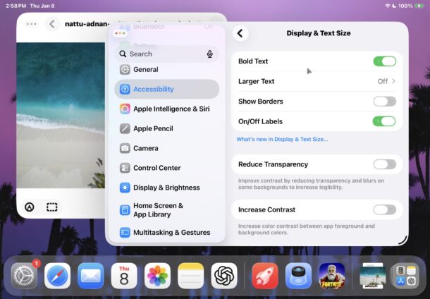Mostra l'impostazione Bordi su iPadOS 26