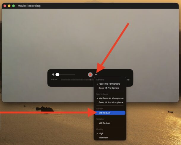 Come selezionare lo schermo dell'iPad per il mirroring su Mac con QuickTime