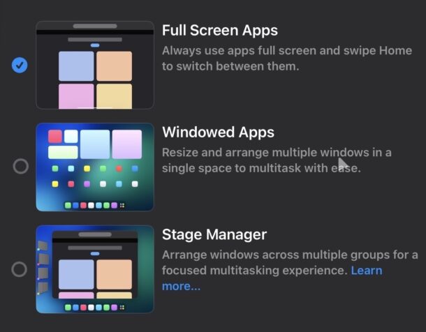 Modalità app a schermo intero per iPad tra le opzioni multitasking